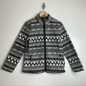 TALBOTS Full-zip Cozie Fleece. Size Large P. Black And White Nordic Jacket.